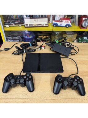 Sony PlayStation 2 PS2 Slim Black Console System Bundle SCPH-75001 2X Controller